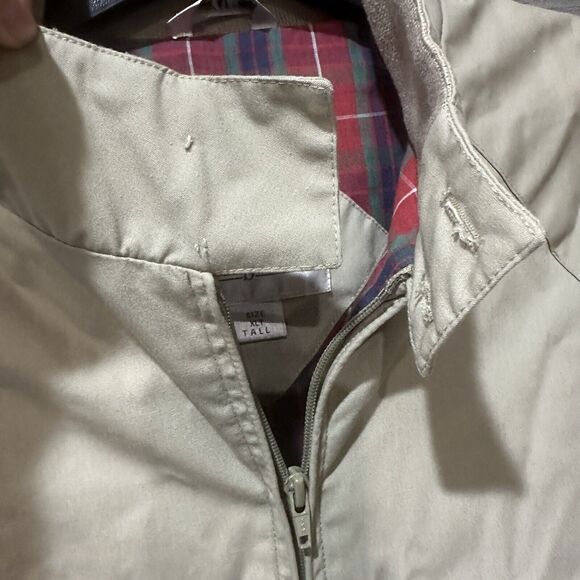 VTG 80s Jacket Mens XL Tall Field & Stream Harrington Plaid Lined Bomber Beige - Picture 3 of 8